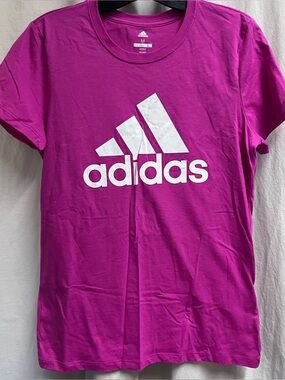 adidas Pink Logo Woman’s  Short Sleeve Crew Neck T-Shirt Size Medium Golf
